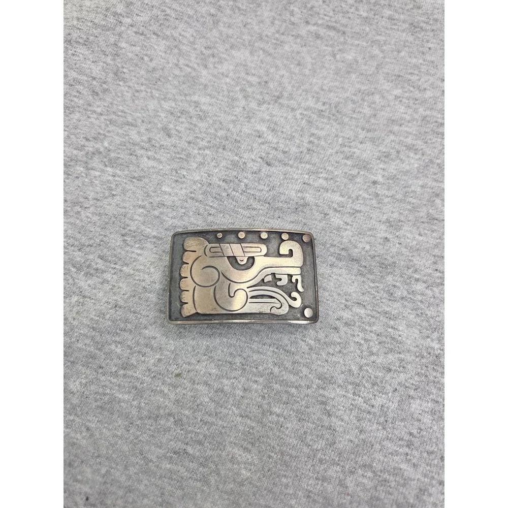 Sterling Silver Handmade Mesoamerican Snake Serpent Head Belt Buckle Signed FBM